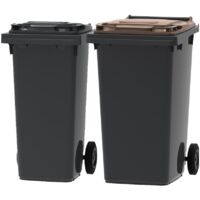 ESE France Lot de 2 Conteneurs Poubelles à déchets 2 roues - 120L & 240L - 100% Recyclé - Gris avec Couvercle Gris et Marron - Fabriqué en France