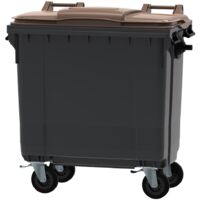 ESE France Conteneur Poubelle à déchets 4 roues - 770L - Robuste et Professionnel - 100% Recyclé - Gris avec Couvercle Marron - Fabriqué en France