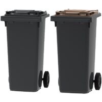 ESE France Lot de 2 Conteneurs Poubelles à déchets 2 roues - 120L - 100% Recyclé - Gris avec Couvercle Gris et Marron - Fabriqué en France