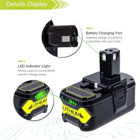 2X 18V 5.5Ah pour Ryobi One+ RB18L50 Batterie P108 P107 P122 P104 P105 P102 P103 avec Indicateur LED