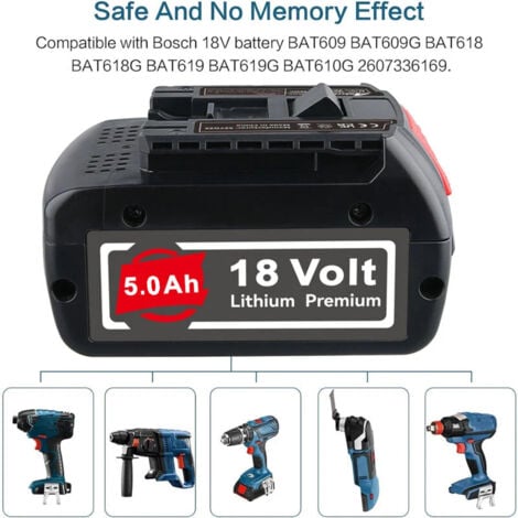 2X 5.0Ah pour Bosch GBA 18V batterie de rechange Professional GSR GSB BAT618 BAT609 BAT620