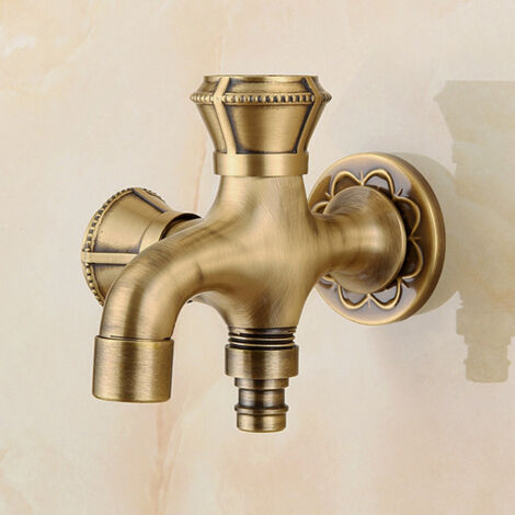 Robinet Extérieur Jardin Vintage Double Sortie En Laiton - Montage Mural 1/2", Sorties 3/4", Antigel (0-80°C) - Pour Machine à Laver, Arrosage, Tonneau