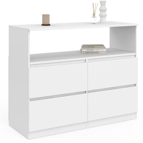 Kommode mit 4 Schubladen TOMI 100 cm mit Nische Holz weiß