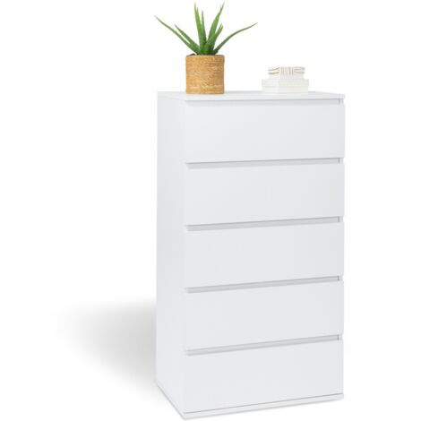 Chiffonnier 5 Schubladen TOMI 60 cm Kommode für Wochenbett aus Holz weiß