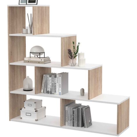 Bücherregal Treppe LINA Holz in Buchenholzoptik und Weiß