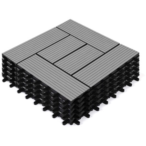 Satz von 5 Mosaik-Terrassenplatten WODHY mit Klammern aus grauem Holz-Verbundstoff