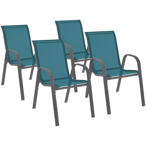 Set aus 4 stapelbaren Gartenstühlen LYMA aus Metall und Textilene in Entenblau