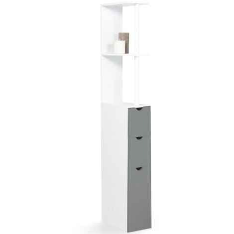WC-Möbel Regal Holz WILLY 3 Türen weiß und grau
