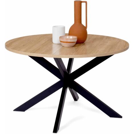 Runder Couchtisch ALIX Spinnenfuß 70 cm Holz und Schwarz