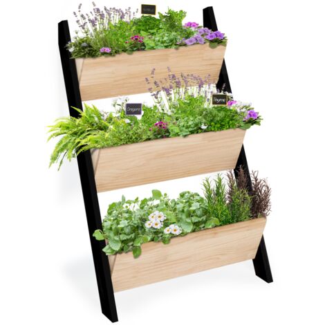 Blumenkasten Leiter FREDDY 110 CM 3 Kästen Holz und schwarz Gemüsegarten für Garten und Balkon