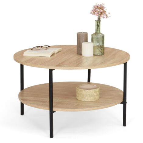 Couchtisch mit doppelter Tischplatte rund DETROIT 70 cm Industriedesign