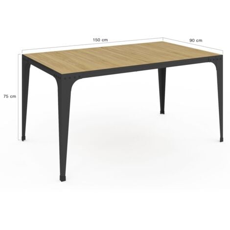 Rechteckiger Esstisch NELLY 8 Personen Holz und Schwarz Industriedesign 150 cm