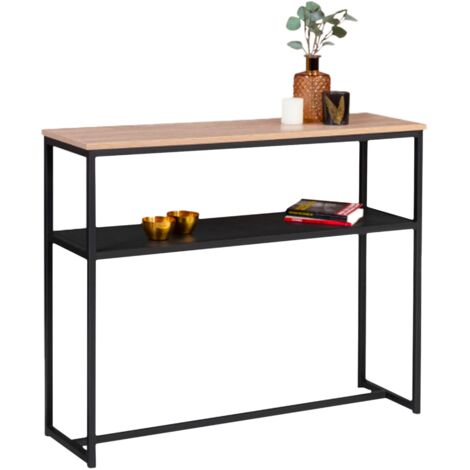 Doppelkonsole BOSTON schwarzes Metall und Holz Industriedesign