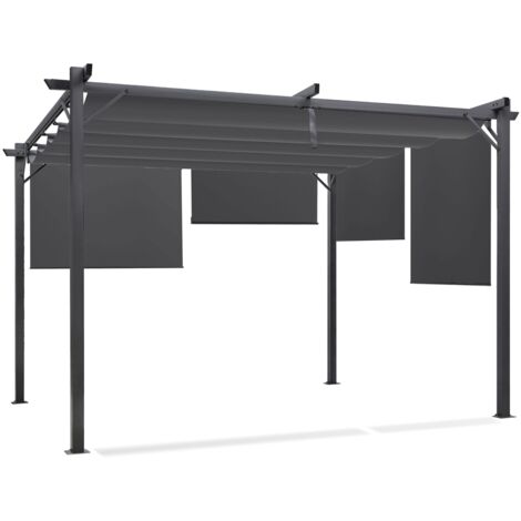Pergola Sonderedition einziehbares Dach 3x4 M und 4 Markisen anthrazitgrau