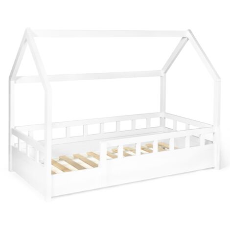 Kinderbett Baumhaus 80 x 160 CM NEREE weiß mit Lattenrost und Gitter