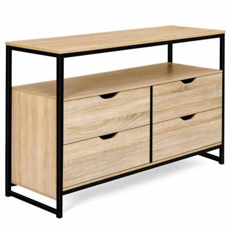 Kommode mit 4 Schubladen DETROIT 110 cm Industriedesign mit Regal
