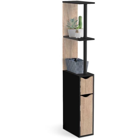 WC-Möbel Regal Holz WILLY 2 Türen schwarz und Buche