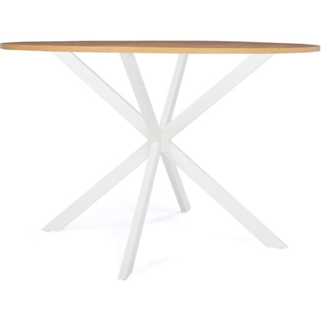 Table à manger ronde ALIX 4-6 personnes pied araignée bois et blanc 110 cm