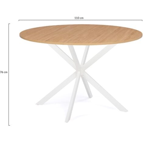 Table à manger ronde ALIX 4-6 personnes pied araignée bois et blanc 110 cm