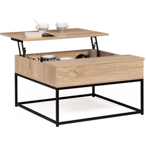 Couchtisch mit hochklappbarer Platte quadratisch DETROIT Industriedesign