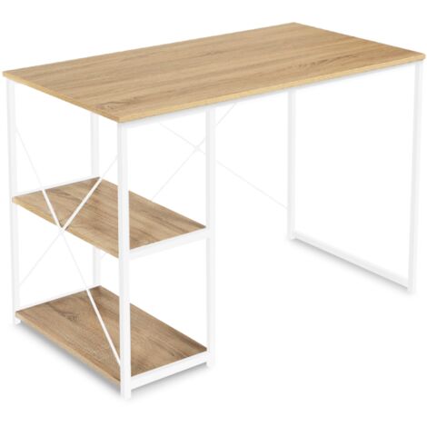 Gerader Schreibtisch DETROIT Industriedesign Holz und Metall weiß