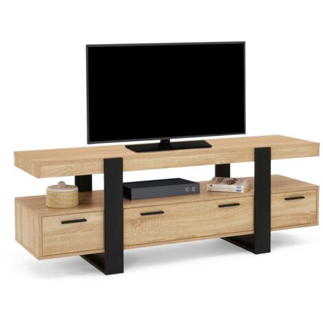 TV-Möbel 140 cm PHOENIX mit Schubladen in Holz und Schwarz