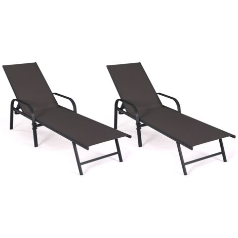 Set aus 2 verstellbaren Gartenliegen FIDJI aus schwarzem Stahl und anthrazitgrauem Stoff
