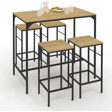 Set Bar-Hochtisch DETROIT 100 cm und 4 Hocker aus Holz und Metall schwarz Industriedesign