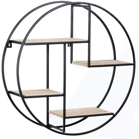 Rundes Wandregal LILY 4 Ebenen aus Holz und dickem Metall Industriedesign