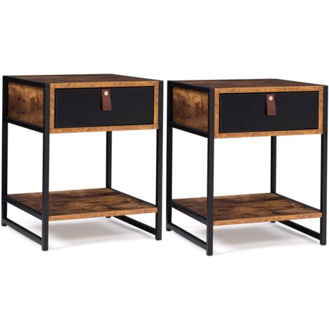 Set aus 2 Nachttischen CHICAGO 1 Schublade mit Ablage im Industriedesign