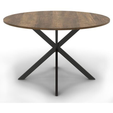 Table à manger ronde ALIX plateau HAWKINS 4-6 personnes pied araignée bois foncé et noir 110 cm