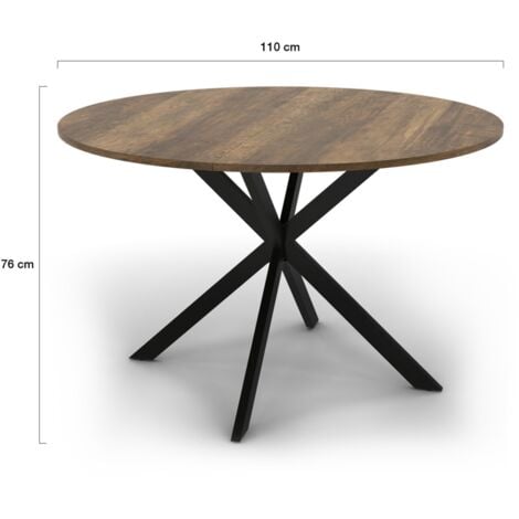 Table à manger ronde ALIX plateau HAWKINS 4-6 personnes pied araignée bois foncé et noir 110 cm