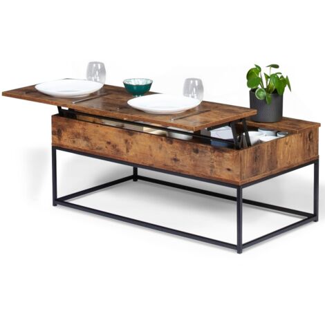 Couchtisch mit rechteckiger Hubplatte DAYTON Antik-Effekt Industriedesign