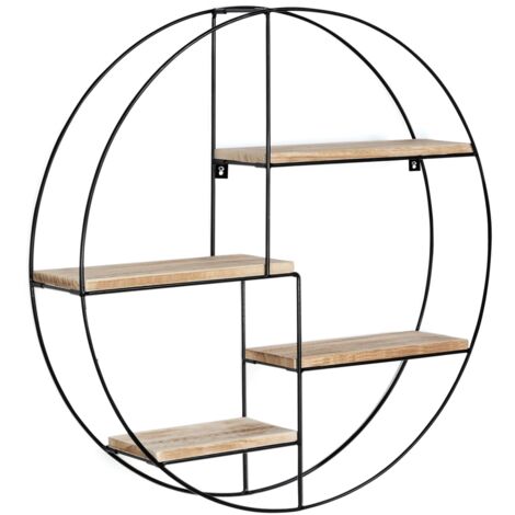 Rundes Wandregal LILY mit 4 Ebenen aus Holz und Metall im Industriedesign