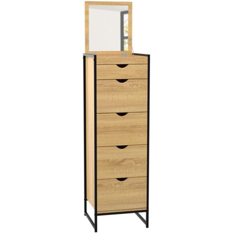 Tücherregal 5 Schubladen DETROIT 40 cm mit Spiegel Eingangsmöbel Industriedesign