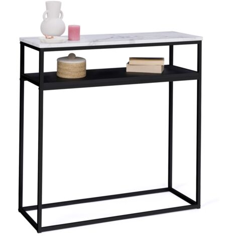 Doppelkonsole ALASKA Marmoreffekt und schwarzes Holz Metallfuß