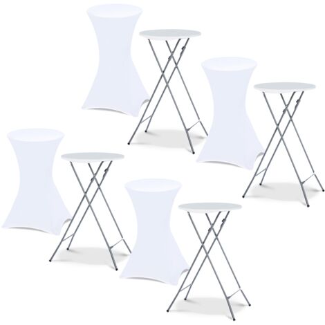 Set aus 4 klappbaren Stehtischen 105 CM und 4 weißen Bezügen