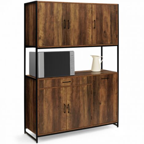Küchenbüfett 120 CM HAWKINS Schrank mit 6 Türen aus dunklem Holz Industriedesign + Schublade