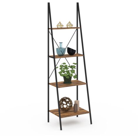 HAWKINS Leiterregal mit 4 Ebenen aus dunklem Holz Industriedesign 170 cm