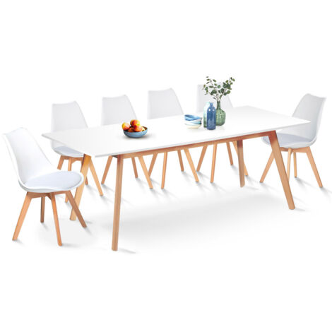 Set ausziehbarer Esstisch INGA 160-200 cm und 6 Stühle SARA weiß skandinavisches Design (1/5)