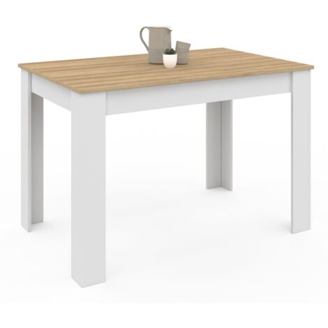 Rechteckiger Esstisch ROZY 4 Personen weiß Buchenholzplatte 110 cm