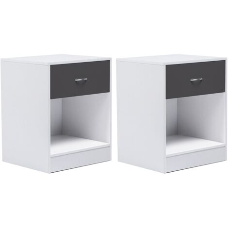 Set aus 2 Nachttischen OLGA 1 Schublade mit Nische Holz weiß und Schublade grau