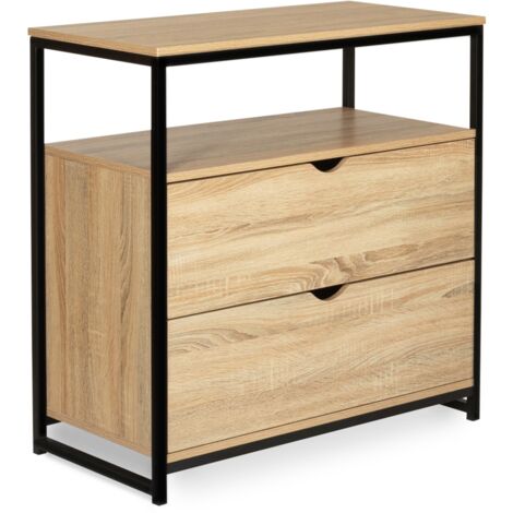 Kommode mit 2 Schubladen DETROIT 80 cm Industriedesign mit Regal