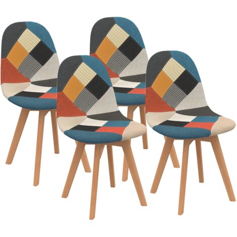 Set aus 4 skandinavischen Stühlen SARA mit Patchworkmuster in mehreren Farben (1/5)