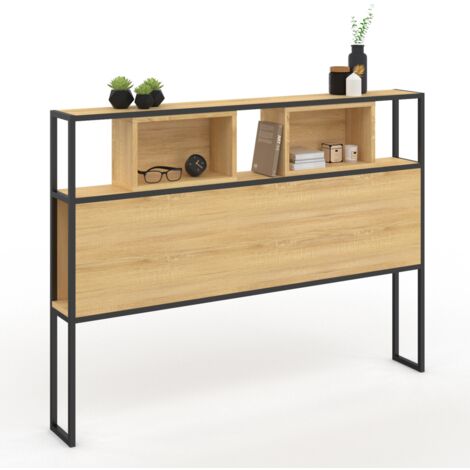 Kopfteil auf Fuß DETROIT 165 cm Holz und Metall schwarz Industriedesign