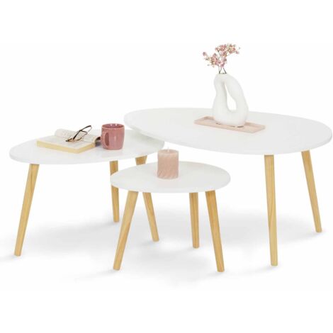 Set aus 3 ausziehbaren Couchtischen GAIA, skandinavisch weiß lackiert