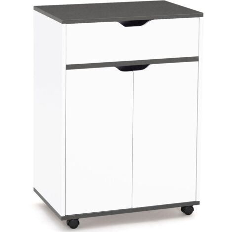 Küchenwagen COSY Schrank mit Schublade aus weißem Holz und grauen Platten L.60 CM