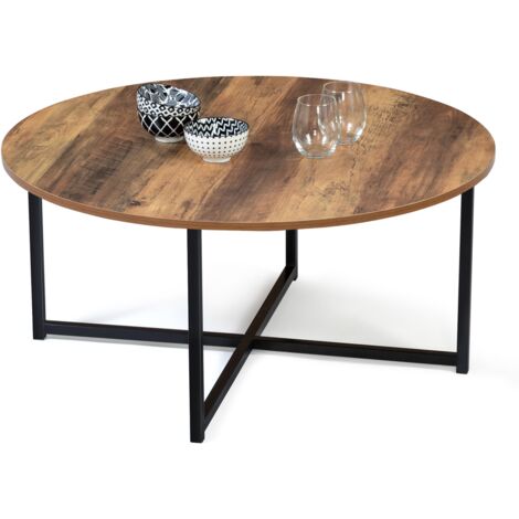 Runder Couchtisch HAWKINS 80 cm dunkles Holz Industriedesign