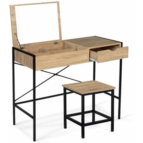 Schminktisch LUIS Klappspiegel mit Hocker Industriedesign