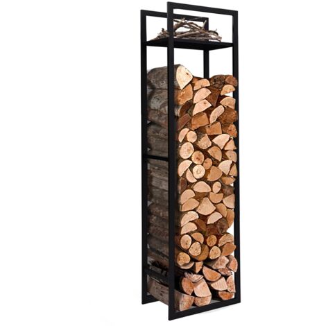 Vertikaler Kaminholzständer aus schwarzem Stahl mit Regal H.170 CM